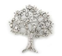 Clear Crystal 'Tree Of Life' Brooch In Rhodium Plating - 52mm Length