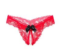 Clear Cute Panties for Women Crotchless Lace Sexy Underwear Breathable G String Eversoft Thongs Pearl Bikini Panties Stretch Hipsters Red