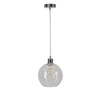 Clear Dimple Glass Globe Ceiling Light Pendant with Chrome and Clear Cable, Height Adjustable, Kitchen Island Dining Lighting