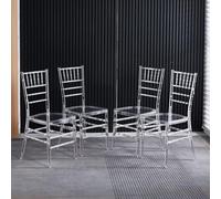 Clear Dining Chairs Set Of 4, Stackable Plastic Kitchen Dining Room Chair, Modern Acrylic Ghost Chair, Crystal Chiavari Chairs High Back for Wedding Banquet Party Event Indoor Outdoor