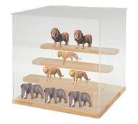 Clear Display Case Acrylic Box Dustproof Protection Showcase with 4 Tier Stackable Built in Adjustable LED Easy to Assemble Placed on Desk Dresser Nightstand for Display and Organization