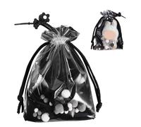 Clear Doll Display Bag, Portable Protective Case with Pom Poms Flower Bell Rope Hanging Carrying Pouch Drawstring Organizer Protector Cover Accessories for Collectibles Figures & Plush (Black-Large)