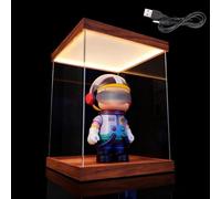 Clear Dustproof Acrylic Display Case with LED Light, 12 16 18 20 24 in Square Acrylic Display Box, Wooden Storage Plastic Box for Collectibles(20x20x25cm/8x8x10in)