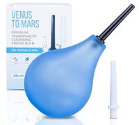 Clear Enema Bulb Kit - Douche for Men and Women - 7oz with 2 Replaceable Nozzles - Easily See Water Level with Transparent Design - BPA and Phthalates Free (Blue)