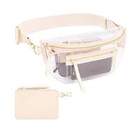 Clear Fanny Pack for Women - Fashionable Clear Bag for Stadium Events w/Privacy Pouch - Lightweight See-Through Bag w/Adjustable Strap - Stadium Approved Portable Belt Bags for Events, Cream, One Size