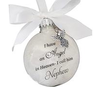 Clear Feather Baubles Ball Angel Memorial Ornament I Have an Angel in Heaven I Call Him Nephew - Family Memorial Loss of Loved One Hanging Pendant Ornaments Xmas Tree Décor