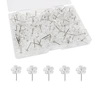 Clear Flower Drawing Pins,Push Pins for Cork Board,100PCS Decorative Cute White Drawing Pins for Notice Board Clear Thumb Tacks,Map Pins,Wall Tacks for Home Office SchoolSupplies