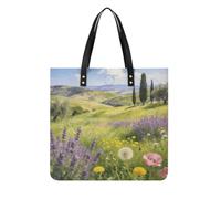 Clear Flower Fields Square PU Leather Tote Bag