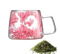Clear Flower Mug - 200ml Coffee Glass, Floral Drink Cup | Dry Flower Mug with Handle, Double Wall Insulated Tea Cup for Spring Morning Patio, Home Kitchen Shelf, Break Corner, Reading Setup