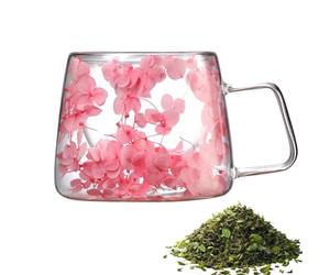 Clear Flower Mug - 200ml Coffee Glass, Floral Drink Cup | Dry Flower Mug with Handle, Double Wall Insulated Tea Cup for Spring Morning Patio, Home Kitchen Shelf, Break Corner, Reading Setup