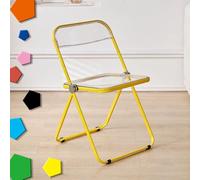 Clear Folding ChairFoldable Counter Stool with Plastic Panel Metal Frame Acrylic Stackable Design Transparent Portable Chairs for Indoor & Outdoor Use (Yellow)