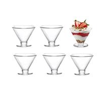 Clear Footed Glass Dessert Bowls, Stemless Martini Glasses, Cone-Shape Ice Cream Sundae Bowls with Heavy Base, Taper Footed Glass Cups for Pudding, Salad, Snack, Fruit, Dessert, Cocktail (6 Pack)
