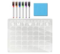 Clear Fridge Calendar - Clear Whiteboard | White Acrylic Monthly Planner | Dry Fridge Calendars, Weekly Planning Cards With 6 Marker Pens For Decoration P