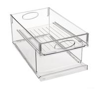 Clear Fridge Organiser Stackable Storage Box Transparent Plastic Bin for Refrigerator Kitchen Cabinet Beverage Can Food Container Space Saving Double Layer Rolling Dust Proof
