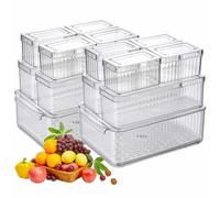Clear Fridge Organisers 14Pack Stackable Refrigerator Organizer Bins with Lids & Drain Trays Fridge Storage Containers Food Storage Boxes for Vegetable Fruit Egg Meat - Pantry Cabinet Organization