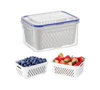 Clear Fruit Storage - 4 Piece Leakproof Container Set, Kitchen Organizer with Removable Strainer, Fruit Washing Bowl, Food Prep Storage