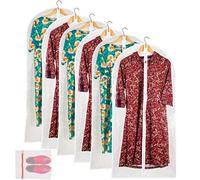 Clear Garment Bag Long Garment Bags for Gowns, Vinyl Dress Bags for Closet Storage, Coat Covers for Closet With Zipper Plastic Garment Bags for Hanging Clothes Long Dress - 24'' X 48''/6 Pack