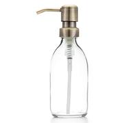 Clear Glass Bottles 250ml Soap Dispenser with Metal Pump (BPA-Free) Clear Glass Empty Pump Bottles - Reusable, Refillable, On-Trend, Eco friendly, Sustainable Living/Gift (Antique Brass Style, 1)
