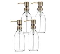 Clear Glass Bottles 250ml Soap Dispenser with Metal Pump (BPA-Free) Clear Glass Empty Pump Bottles - Reusable, Refillable, On-Trend, Eco friendly, Sustainable Living/Gift (Antique Brass Style, 4)