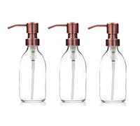Clear Glass Bottles 250ml Soap Dispenser with Metal Pump (BPA-Free) Clear Glass Empty Pump Bottles - Reusable, Refillable, On-Trend, Eco friendly, Sustainable Living/Gift (Antique Copper Style, 3)