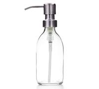 Clear Glass Bottles 250ml Soap Dispenser with Metal Pump (BPA-Free) Clear Glass Empty Pump Bottles - Reusable, Refillable, On-Trend, Eco friendly, Sustainable Living/Gift (Brushed Steel, 1)