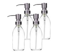 Clear Glass Bottles 250ml Soap Dispenser with Metal Pump (BPA-Free) Clear Glass Empty Pump Bottles - Reusable, Refillable, On-Trend, Eco friendly, Sustainable Living/Gift (Brushed Steel, 4)