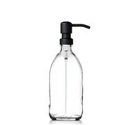 Clear Glass Bottles 500ml Soap Dispenser with Metal Pump (BPA-Free) Clear Flint Glass Empty Soap Dispensers - Reusable Refillable Eco friendly, Sustainable Living/Gift (Satin Black Finish, 1)