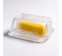 Clear Glass Butter Dish with Cover, Versatile Striped Crystal Butter Holder Tray with Lid for Countertop Refrigerator