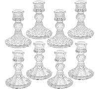 Clear Glass Candlestick Holders,8 pcs Set include Taper Candle Holders and Stripe Candle Holders,Two Style for Formal Events, Wedding, Festival,Church, Party & Festival Decoration