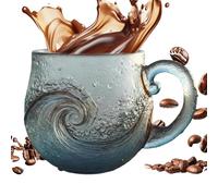 Clear Glass Coffee Mugs - Ease of Mobility Glass Mug | Wave Design 300ml Cup - Mugg for Coffees with Handle - for Beach House Wine Office Home Adults Women Men Kids
