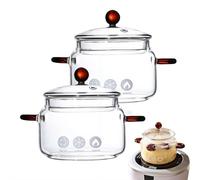 Clear Glass Cooking Pot with Lid, 5.9" Dia. Oven Safe Pot for Induction Cooktop, Microwave & Refrigerator, See-Through Soup Stew Milk Warmer, 1 or 2 Pcs Set