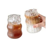 Clear Glass Cups Iced Coffee Glasses Cups Ripple Glasses Drinking Glasses Beer Glasses Drink Cups Ribbed Glassware for Juice Water Glass Coffee Mugs 2PCS