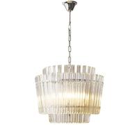 Clear Glass Drum Chandeliers for Dining Room 5-Light Contemporary Modern Light Fixtures Double Glass Round Large Ceiling Hanging Lamp for Kitchen Island Table Bedroom Foyer