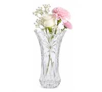 Clear Glass Flower Vase Small Round Flared Crystal Look Heavy Glass Vase Table Decoration Modern for Home Living Room Table Top Wedding Decor Party Centrepiece Flowers, 19cm, Flower