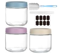 Clear Glass Jar with Screw Lid Leakproof Overnight Oats Container 3 Pack 300ml/10oz Wide mouth Mason Salad jars Reusable Food Jars Cereal Milk Vegetable Jam Protein Porridge Clear Storage Containers
