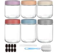 Clear Glass Jar with Screw Lid Leakproof Overnight Oats Container 6 Pack 300ml/500ml Wide mouth Mason Salad jars Reusable Food Jars Cereal Milk Vegetable Jam Protein Porridge Clear Storage Containers