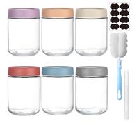 Clear Glass Jar with Screw Lid Leakproof Overnight Oats Container 6 Pack 500ml/16oz Wide mouth Mason Salad jars Reusable Food Jars Cereal Milk Vegetable Jam Protein Porridge Clear Storage Containers
