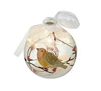 Clear Glass LED Christmas Tree Bauble Decoration with ROBIN and CHRISTMAS BERRY Detail