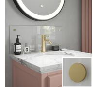 Clear Glass Pre-Drilled Bathroom Splashback With Brushed Brass Effect Caps (H)25Cm (W)50Cm