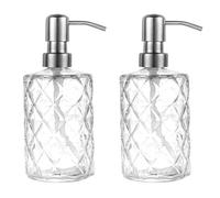 Clear Glass Soap Dispenser, 2Pcs 330ml/12 Oz Versatile Hand Soap Dispenser with Pump, Refillable Liquid Crystal Hand Washing Liquid Dispenser for Bathroom, Vanity Countertop, Kitchen Sink