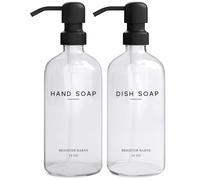 Clear Glass Soap Dispenser Set by Brighter Barns - Hand and Dish Soap Dispenser for Kitchen Sink - Kitchen Soap Dispenser Set & Pump - Modern Kitchen Decor, Neutral Bathroom Decor Accessories (Clear)