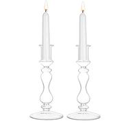 Clear Glass Taper Candle Holders 2 Pcs Candlestick Holders Christmas Halloween Centerpieces Fits for Ø 2.2cm Taper Candles for Home Decorations Wedding Valentines Party Table Centrepiece