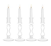 Clear Glass Taper Candle Holders 4 Pcs Candlestick Holders Christmas Halloween Centerpieces Fits for Ø 2.2cm Taper Candles for Home Decorations Wedding Valentines Party Table Centrepiece