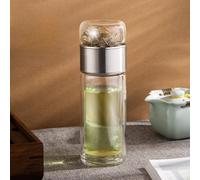Clear Glass Tea Cup with Insulated Double Layer and Precision Strainer for Even Steeping and Clean Liquid Flow (sliver-450ml)