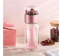 Clear Glass Tea Cup with Insulated Double Layer and Precision Strainer for Even Steeping and Clean Liquid Flow (red-450ml)