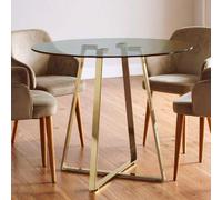 Clear Glass Top and Gold Finish Round Steel Dining Table | Metropolitan