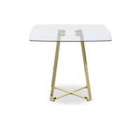 Clear Glass Top and Gold Finish Square Steel Dining Table | Metropolitan