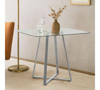 Clear Glass Top and Matte Grey Steel Square Dining Table, Metropolitan