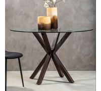 Clear Glass Top Round Dining Table with Black Wood Effect Metal Legs | Salford