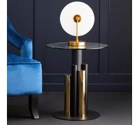 Clear Glass Top Side Table with Black and Gold Column Base | Oria